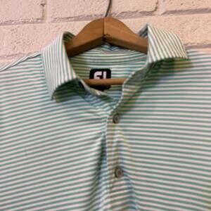 FootJoy Polo Shirt Mens Large Green/White‎ Striped Stretch Short Sleeve